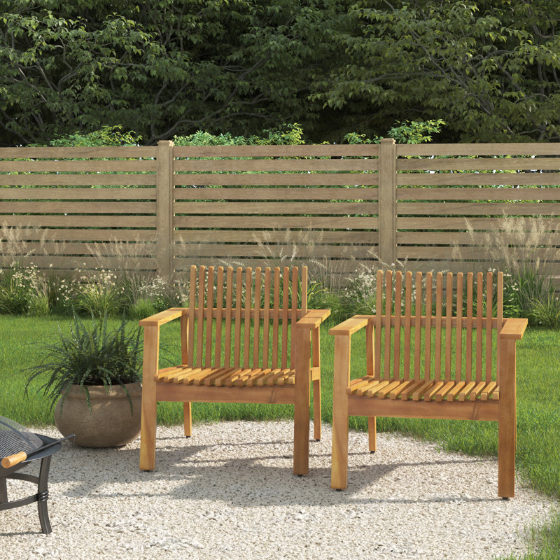 Teak Acacia Wood Slatted Club Chair with Armrests