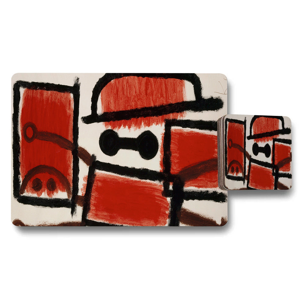 Bold Red Abstract Placemats And Coasters Set For Modern Kitchen