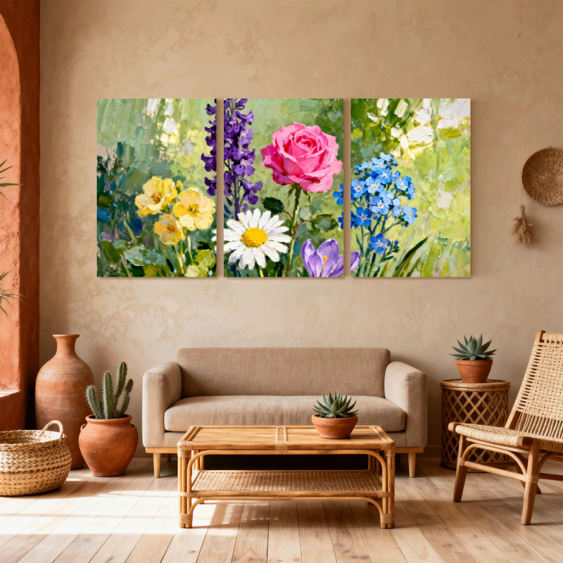 «Plants & Flowers Floral Garden Art», ensemble de 3 impressions sur toile, H 36 po x l 72 po