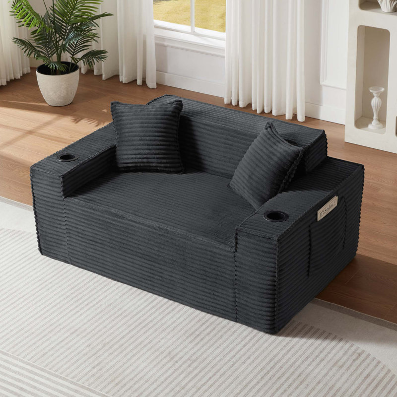Canapé moderne à 2 places sans assemblage requis et confort en velours côtelé, 61.02" W, Dark Gray Fabric