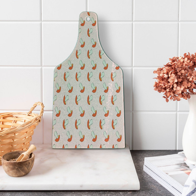 Ambesonne Mushroom Tempered Glass Cutting Board Doodle Style Mushrooms Eggshell and Multicolor