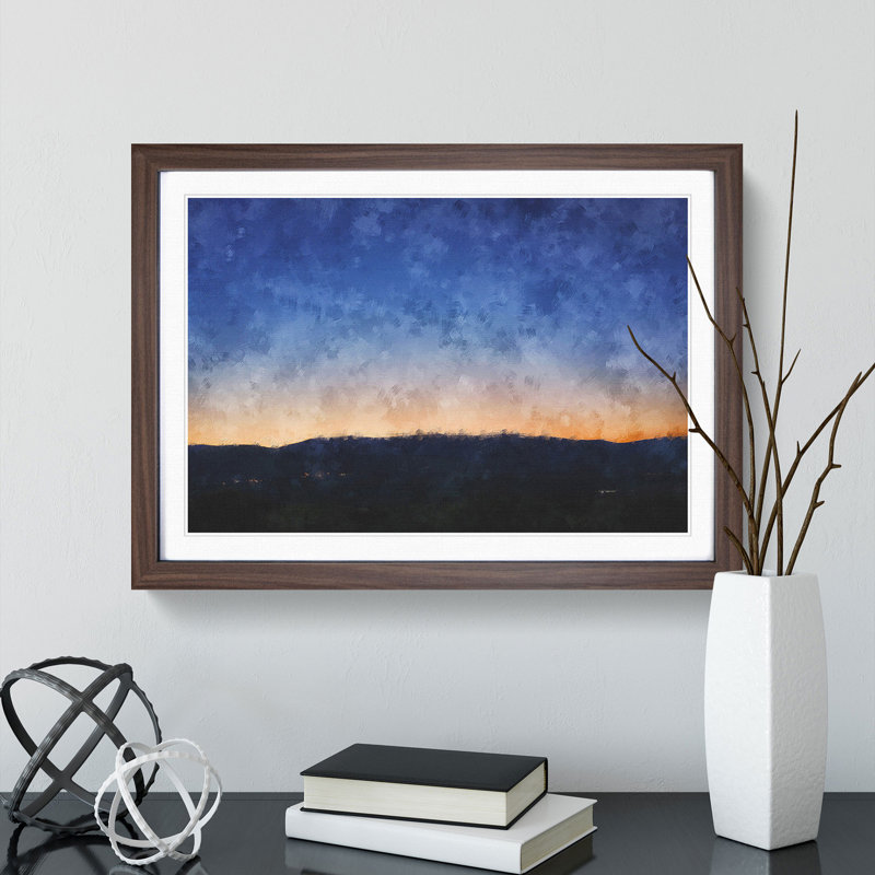 Mountain Under the Blue Sky - Picture Frame Painting Print, 62cm H x 87cm W x 2cm D, Walnut Framed