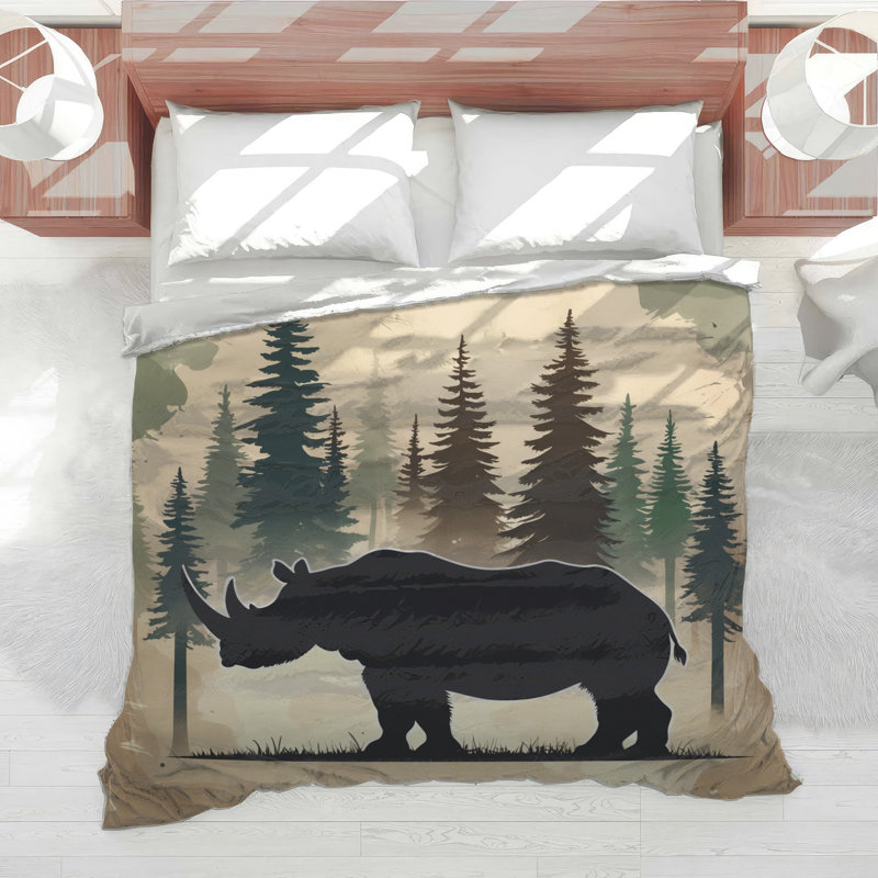 Silhouette Rhinoceros Forest Comforter, Twin