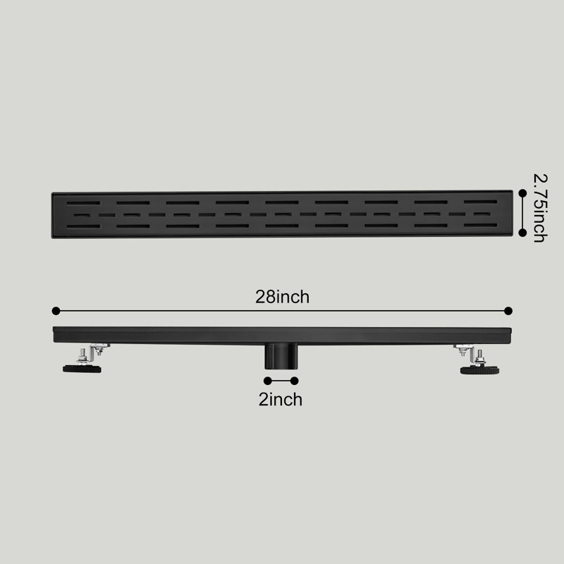 28" Linear Shower Drain With Bar Pattern Grate, Matte Black