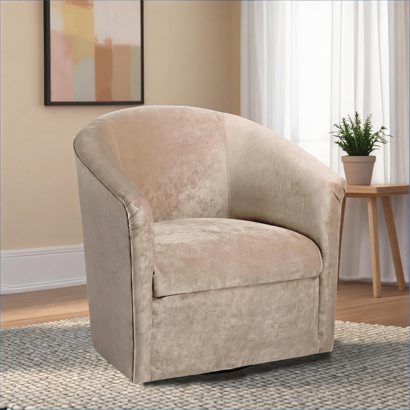 Fauteuil d'appoint pivotant à 360 degrés à siège unique, revêtement en microfibre de polyester beige chaud