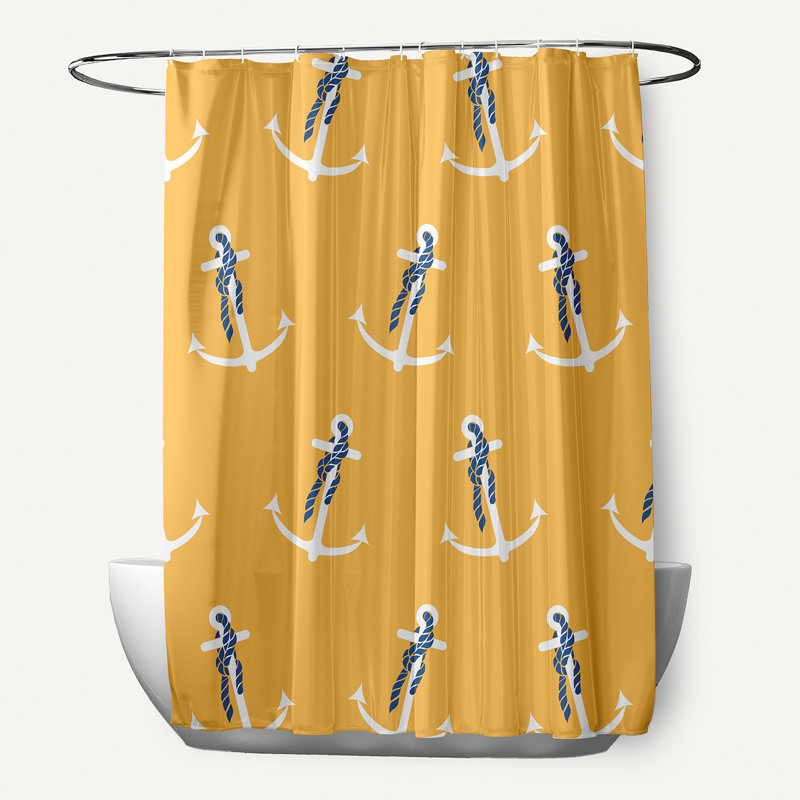 Rideau de douche simple à imprimé géométrique, Jaune, Ancre fantaisie