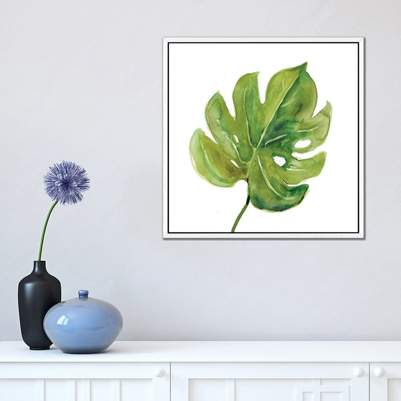 Tropical Frond I by Carol Robinson - Painting on Canvas, 45.72 cm H x 45.72 cm W, White Framed