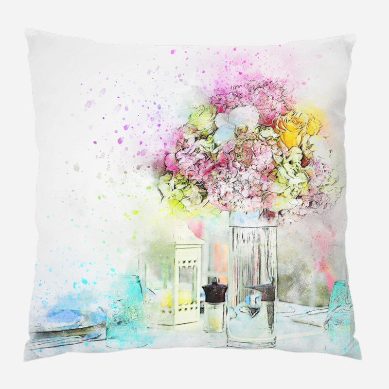 Coussin décoratif fleurs Decarlo, Microsuède, Intérieur
