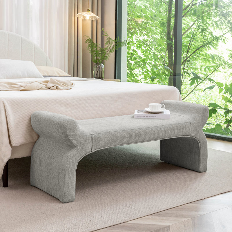 Wrought Studio™ Cleve Fabric Waterfall-like Bench, Gray