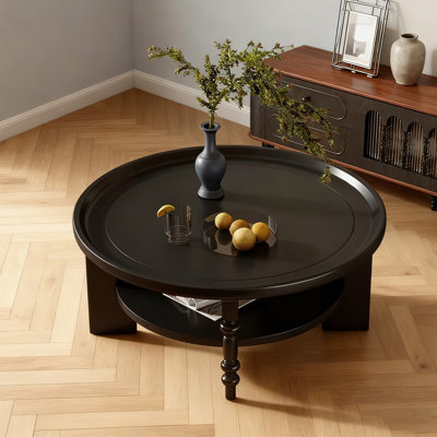 Table basse ronde en bois massif rétro noir