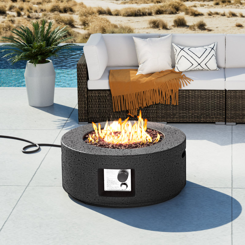 Czinege Round Concrete Propane Fire Pit Table, Gray