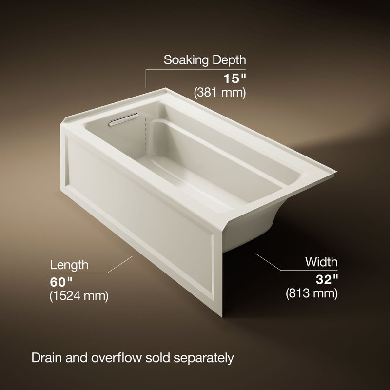 Archer 60" x 32" Alcove/Tile Soaking Bathtub, Biscuit, Left
