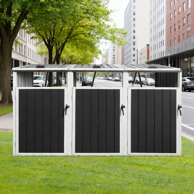La poubelle en métal pour l'extérieur peut contenir 3 poubelles avec ventilation, portes verrouillables et conception résistante aux intempéries.