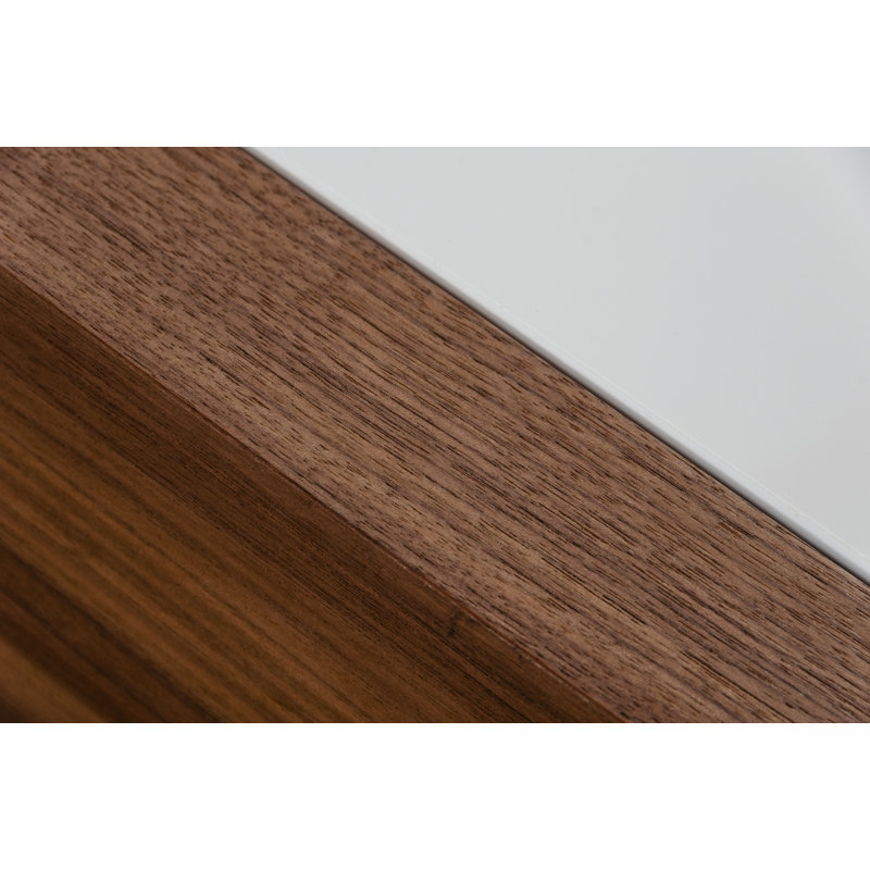 White and Walnut Square Wood Coffee Table with Storage