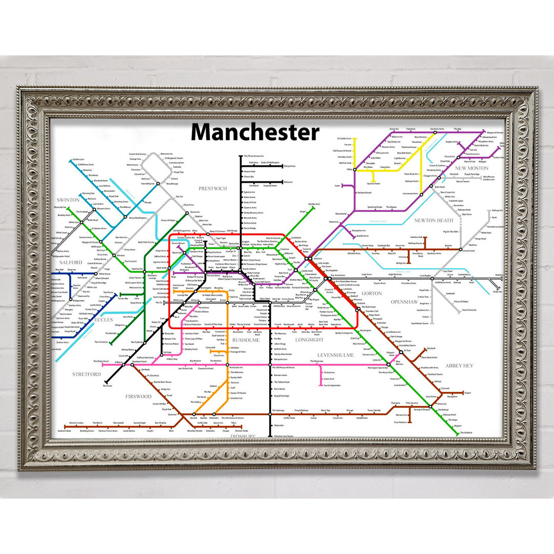 Manchester Pub Tube Map - Einzelner Bilderrahmen Druck