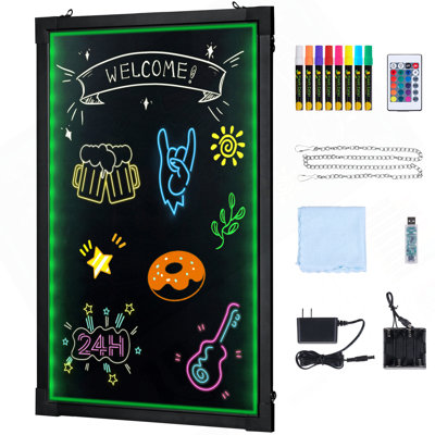 LED Message Writing Board, 16"X12" Illuminated Erasable Lighted Chalkboard, Neon Effect Menu Sign Board, Drawing Board With 8 Fluorescent Chalk Markers And Remote Control, For Home Wedding Shop