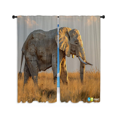 Stone Elephant Animal Room Darkening Curtain Pair