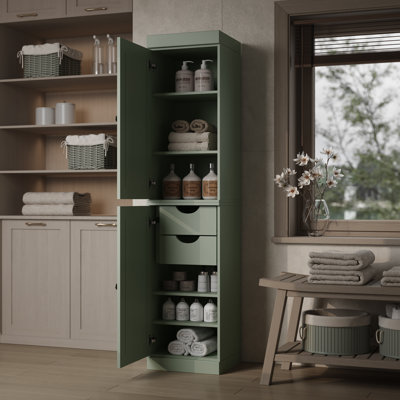 Armoire de rangement 100% bois massif, portes Shaker, 2 tiroirs, tablettes réglables, 16,5 po de largeur, 71,5 po de hauteur