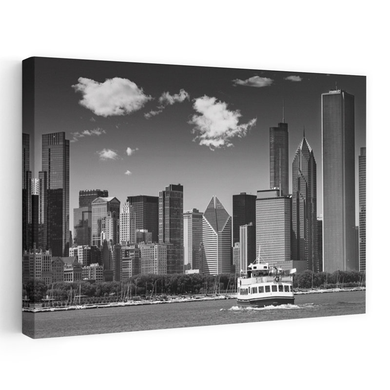 «Chicago», monochrome, horizon, architecture abstraite, ville, art mural, H 16 po x l 24 po