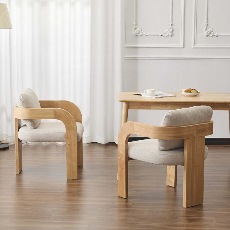Chaise rembourrée avec pieds en bois, Beige, Naturel