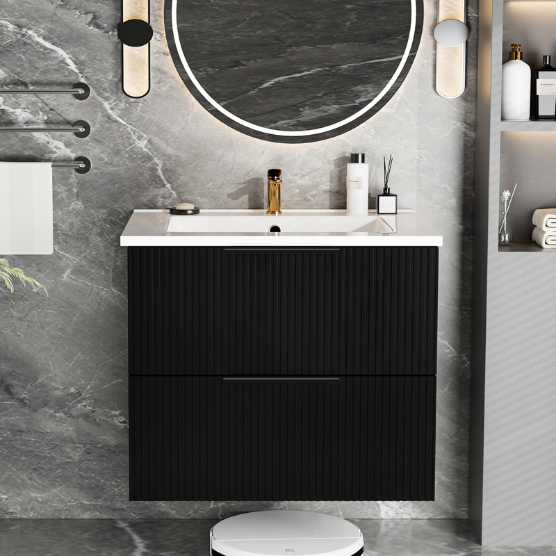 Meuble-lavabo flottant mural 24 po avec lavabo et tiroirs en céramique, conception multicouche, matériau de fonction de tiroir silencieux, fermeture