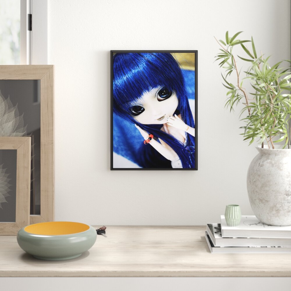 Gerahmtes Wandbild Pullip-Puppe mit blau Haaren