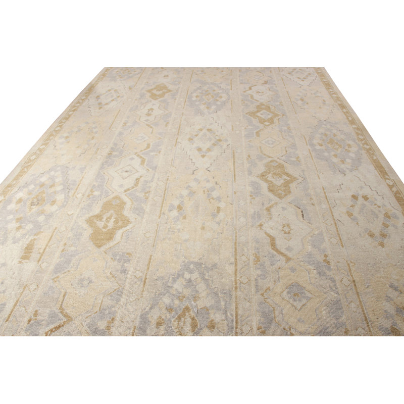 Distressed Homage Hand Knotted Wool Geometric Area Rug, Rectangle 10' x 14'