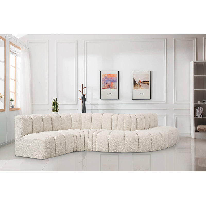 Izelia Upholstered Curved Sectional Reversible, Cream Boucle Fabric