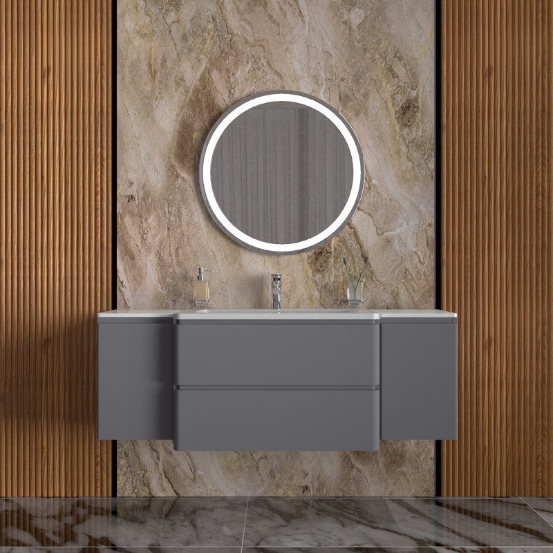 Jaimelynn 27.3'' Single Bathroom Vanity with Ceramic Top with Mirror, Gray Matt