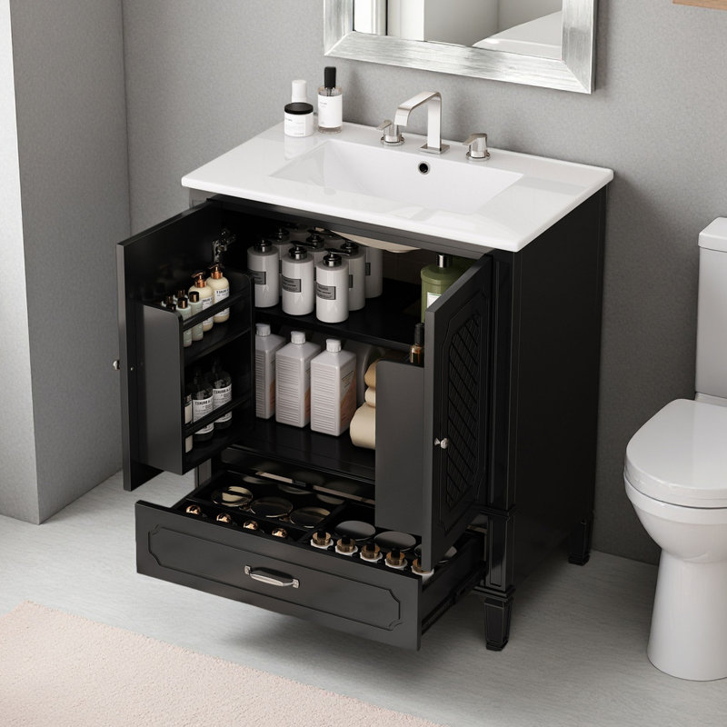 Meuble-lavabo de 30 po avec lavabo, meuble-lavabo noir avec beaucoup de rangement