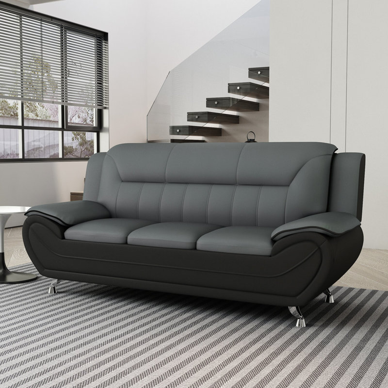 Dah 79.2'' Faux Leather Sofa, Gray Faux Leather