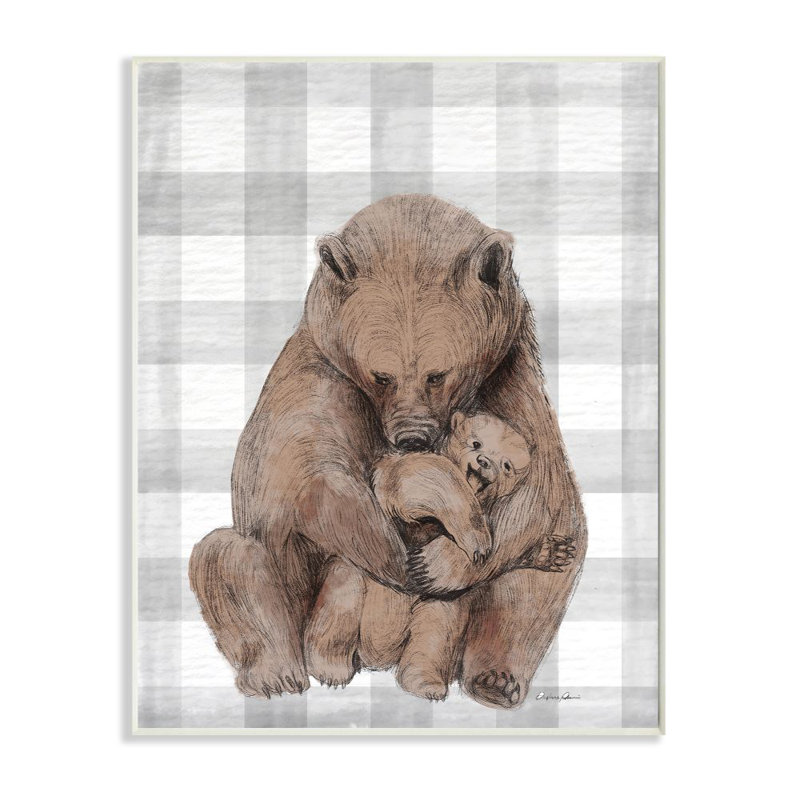 «Bear and Cub Nursery» par Daphne Polselli - impression d'art graphique, H 19 po x l 13 po x P 0,5 po, Plaque murale