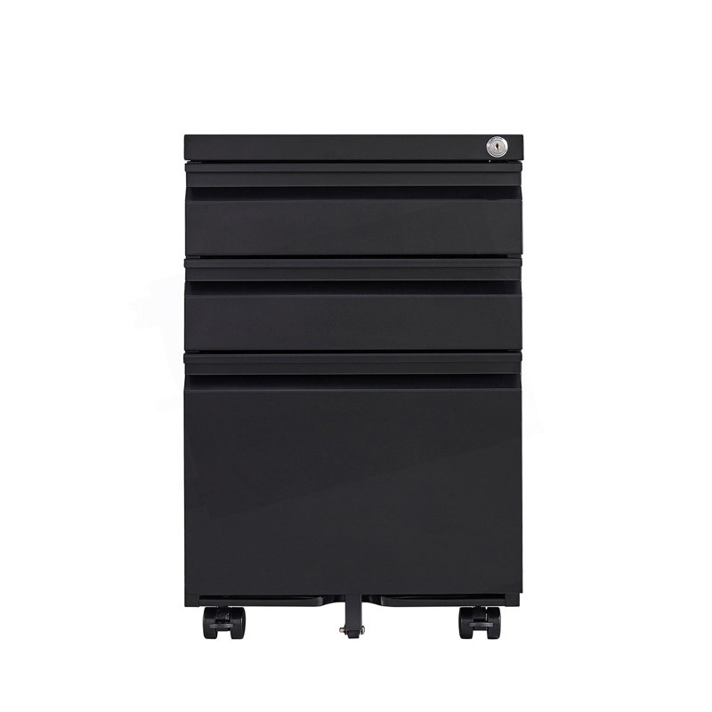 Stylish 3-Drawer Mobile Filing Cabinet With Lock, Black