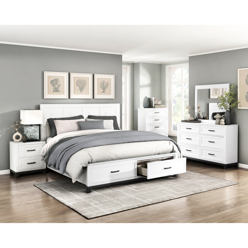 Table de chevet de chambre rustique en blanc - meuble en bois 2 tiroirs avec tiroirs de rangement