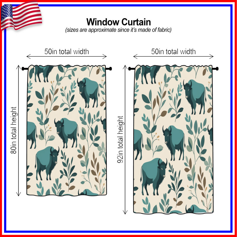 Rideaux à motif bison et feuilles, 50 po x 80 po - 1 panneau, Blockout