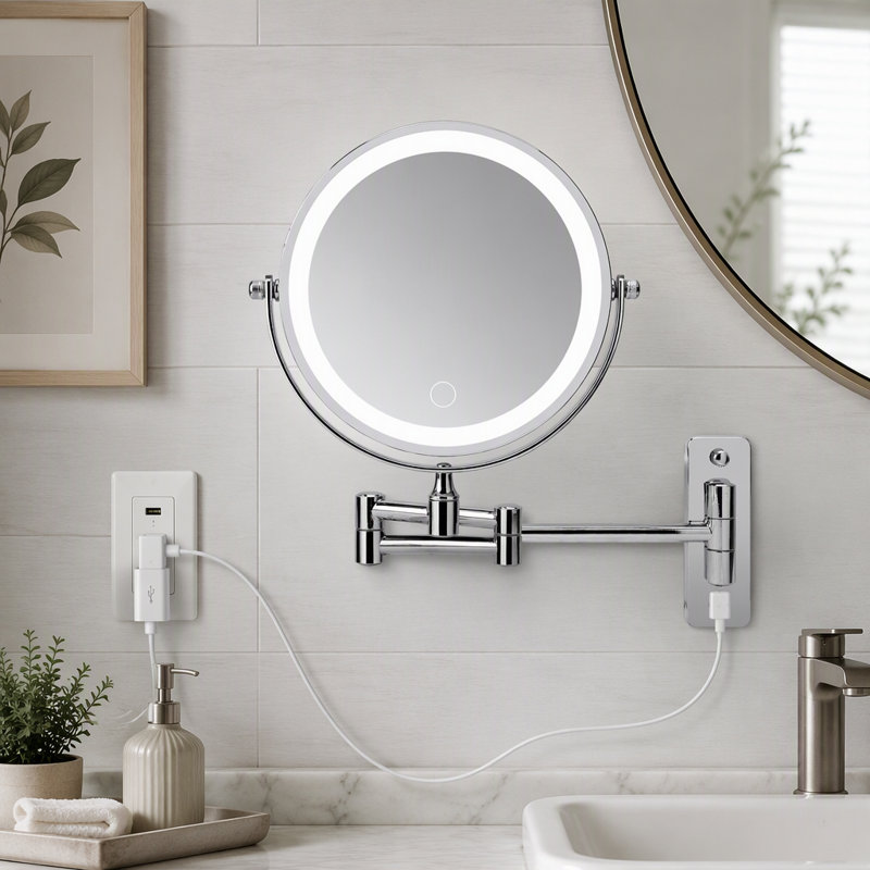 Wall Mounted Lighted Makeup Mirror, Chrome chrome