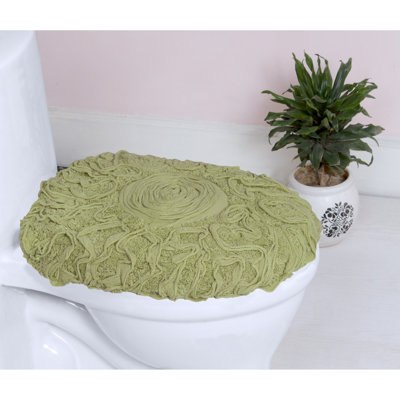 100% Cotton Plush Floral Toilet Seat Lid Cover with Elastic Fit, Soft Decorative Bathroom Accent, 18" x 18"