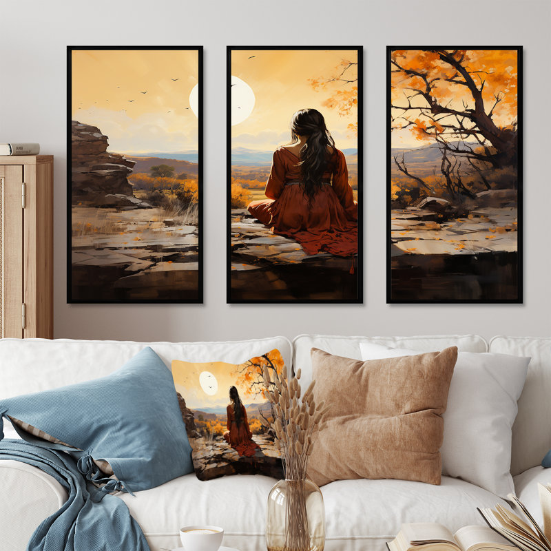 Native Mesa Meditations - Native American Canvas Wall Art Set, Black Floater Framed, 40" H x 60" W x 1" D