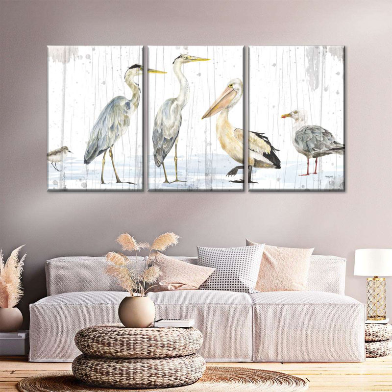 " Birds Of The Coast Rustic Panel " 3 - Pieces, 30" H x 62" W x 1.25" D