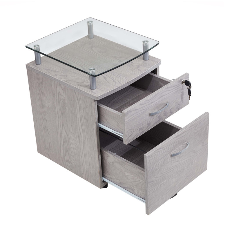 Classeur à roulettes avec plateau en verre Techni Mobile, Gris