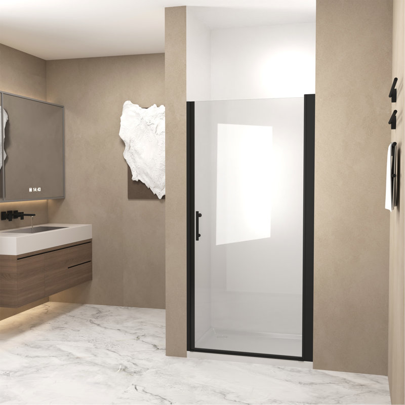 36"X 72" Pivot Shower Door, Matte Black Aluminum Frame, Half Frame ,1/4"(6Mm) Tempered Glass Explosion Proof Film