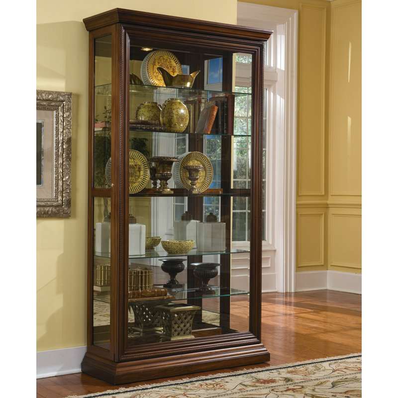 Edwardian 5 Shelf Sliding Door Curio Cabinet in Oak Brown