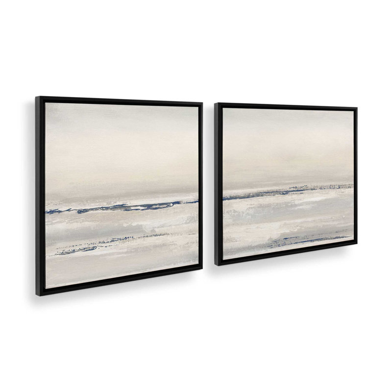 24 "x 24" Ethereal Tide, ensemble de 2 impressions sur toile dans un cadre en érable américain, Cadre flottant noir satiné