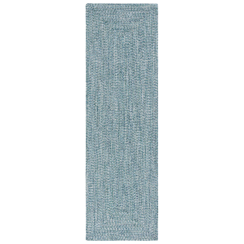 Tapis bleu foncé / ivoire tissé à la main Trombetta, Teal/Green, Tapis de couloir 2 pi 3 po x 10 pi