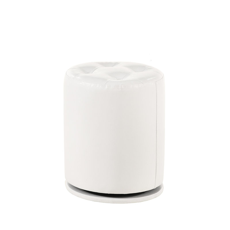 Tabouret de meuble-lavabo rond contemporain pivotant avec boutons, blanc, hauteur 16,7 po, dimensions 13,8 po x 13,8 po
