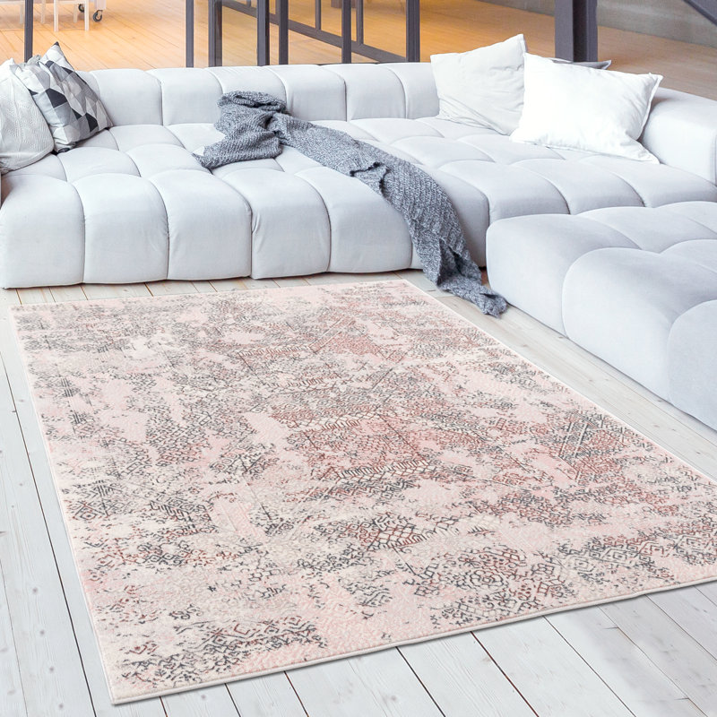 Tapis décoratif rose abstrait Tarpley, Rectangle de 5 pi x 7 pi 6 po