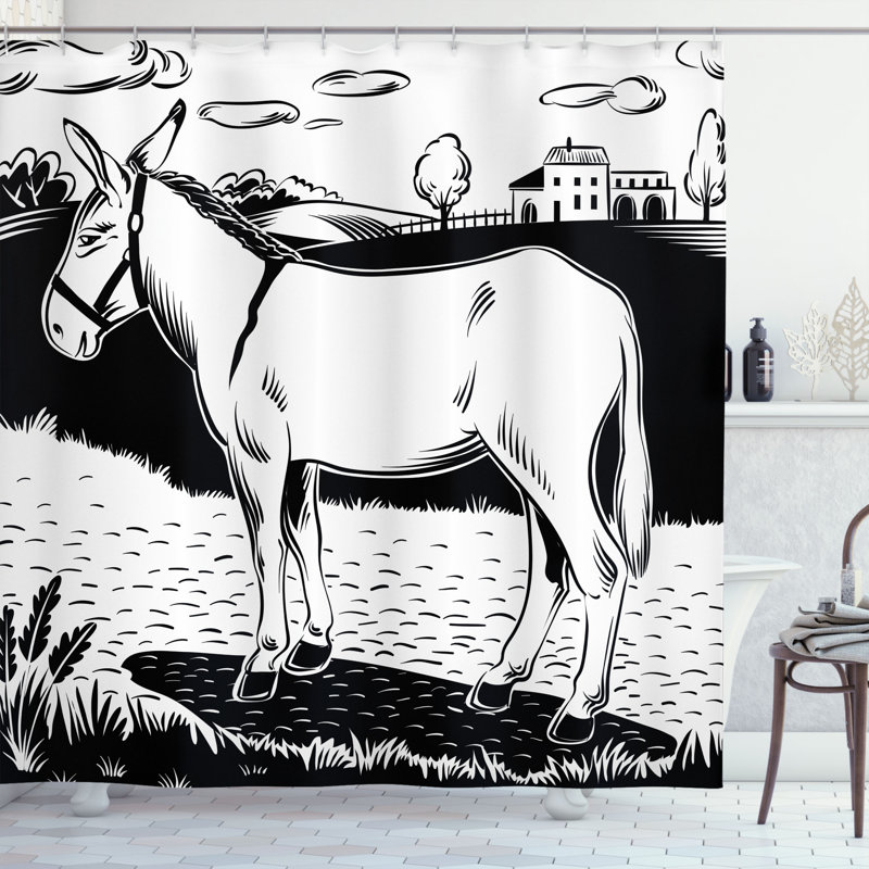 Ensemble de rideau de douche et crochets donkey, H 70 po x l 69 po