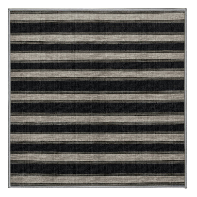 Washable Ebony Light Gray Striped Area Rug, Square 5'