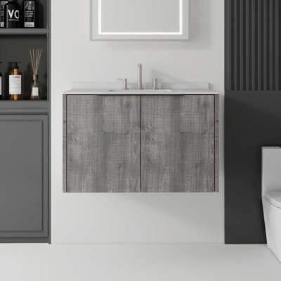 Meuble-lavabo flottant avec comptoir en marbre de culture et portes à fermeture en douceur