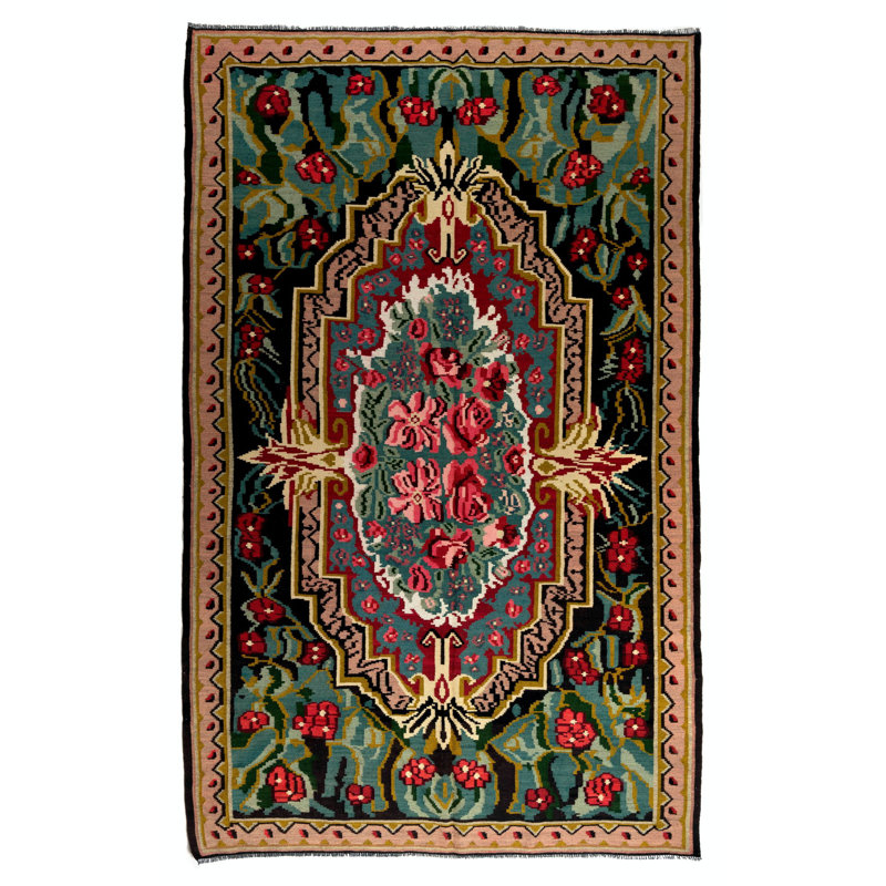 Tapis de laine tissé à la main 6,6 x 10,5 pi Kilim Bessarabian rétro de la République de Moldavie